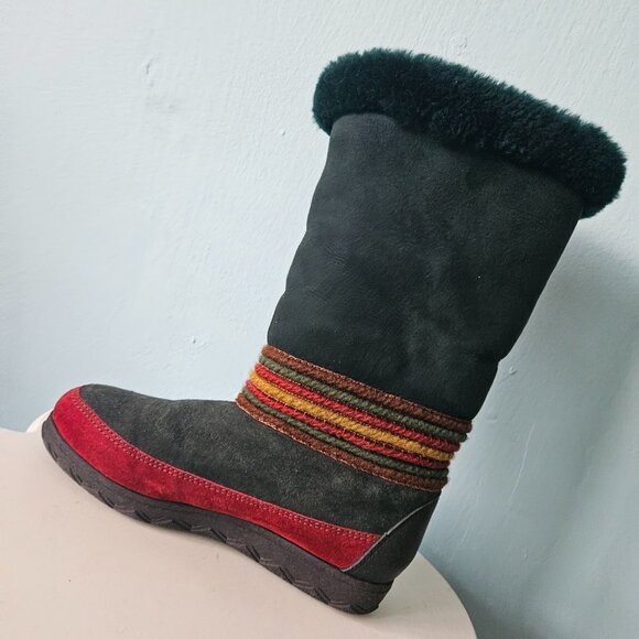 Vintage Cougar Leather Winter Snow Boots Shoe Canada Green mukluk Faux fur lined - Picture 9 of 11